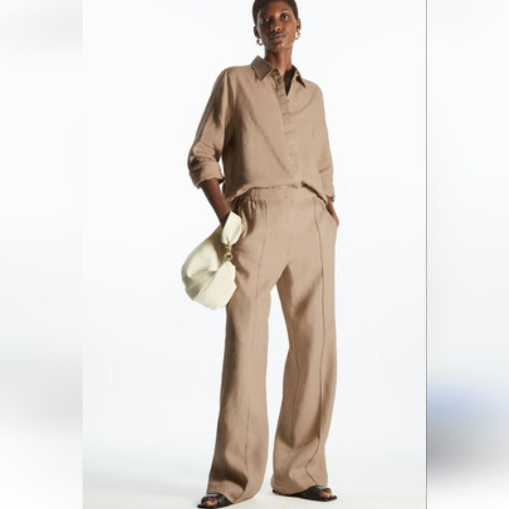 COS Straight Leg Linen Pants Beige Tan Size Eur 40